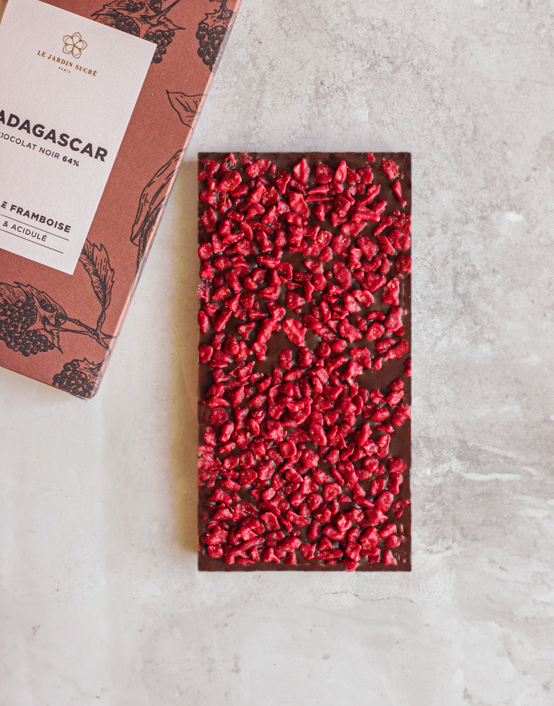 Tablette Chocolat Noir et Éclats de framboise