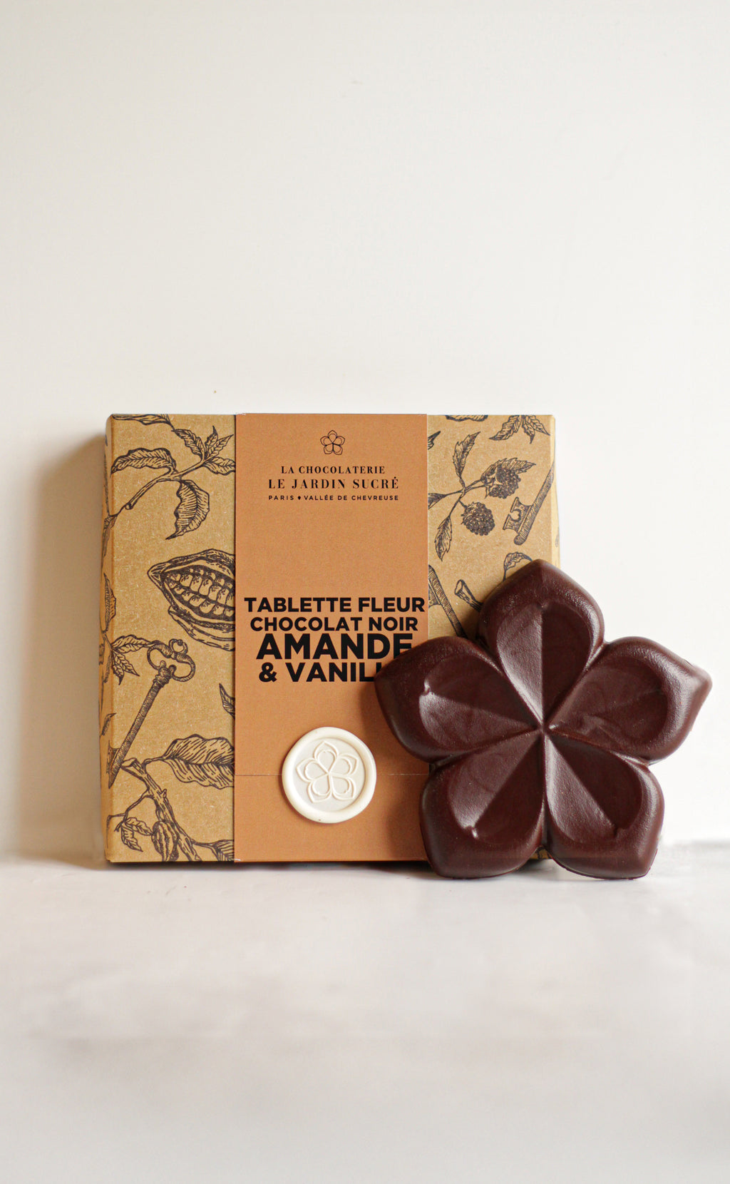 Tablette fleur chocolat noir praliné amande et vanille