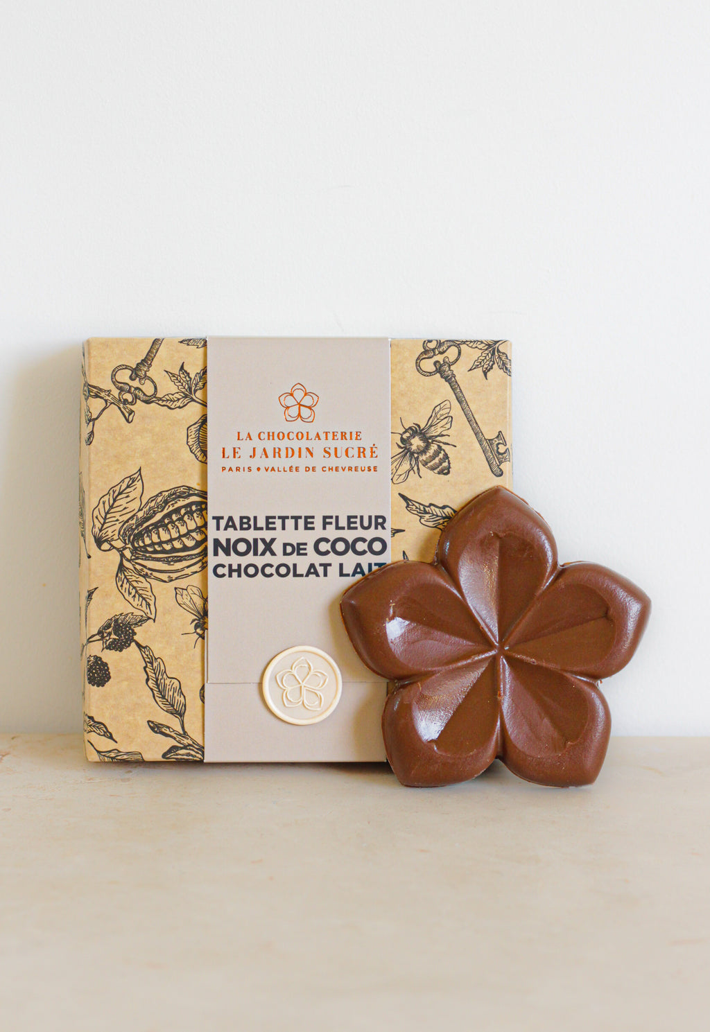 Tablette fleur chocolat au lait et praliné noix de coco