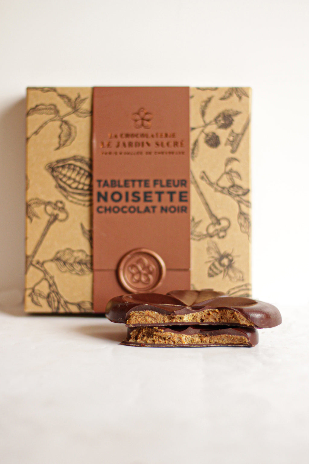 Tablette fleur chocolat noir et noisette